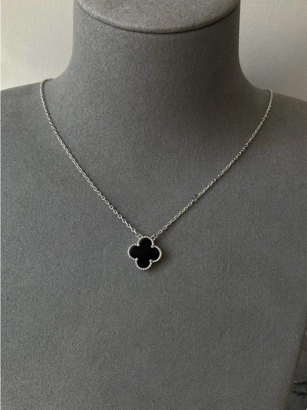 Black Flower Pendant Necklace - Silver Chain - Picture 4 of 7